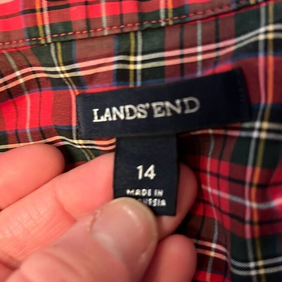 Lands' End Women's Red Plaid Long Sleeve Button Down Shirt Size 14 - Picture 3 of 5